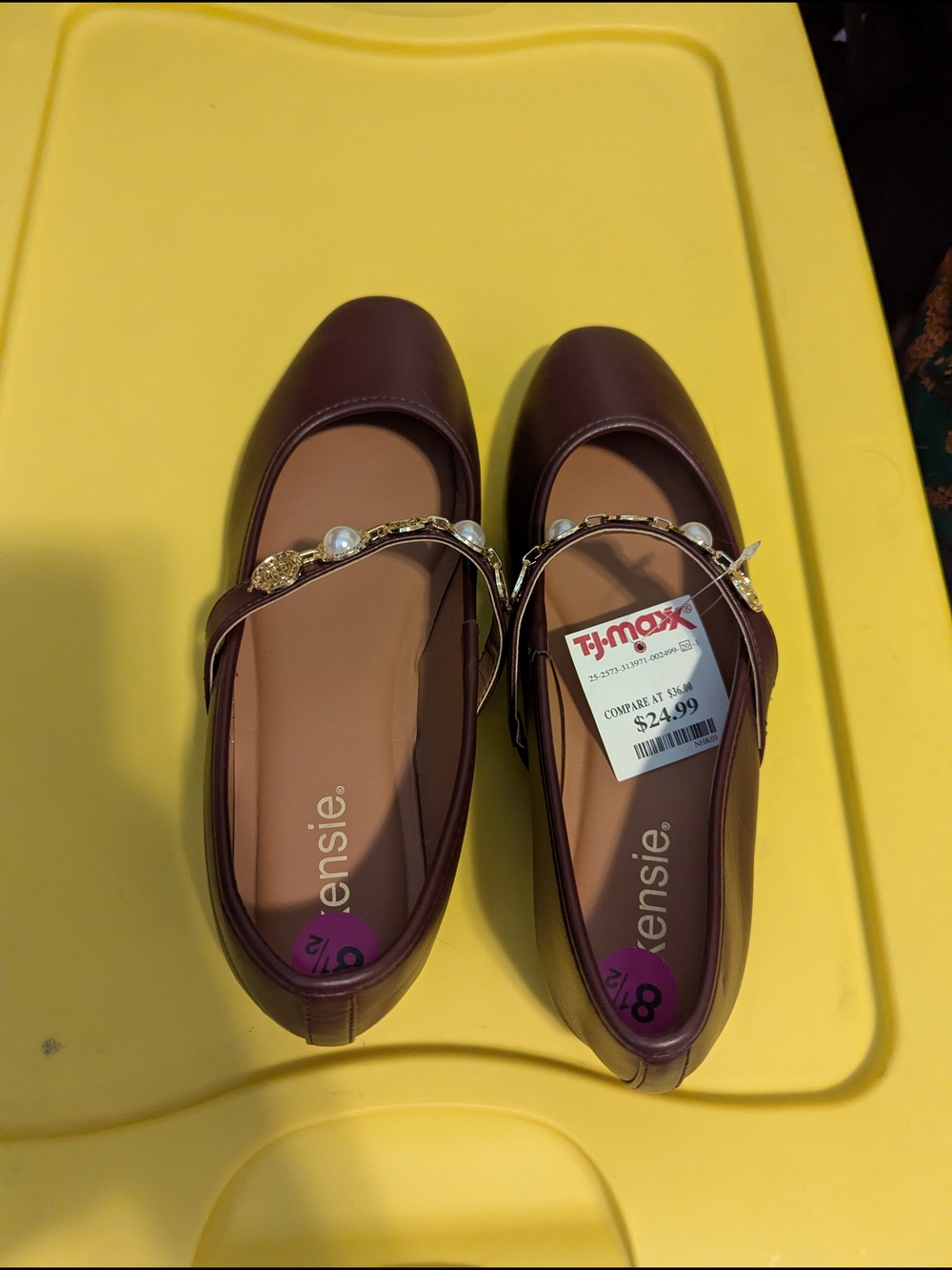 T.J.Maxx Burgundy Pearl-Embellished Mary Jane Flats - Picture 2 of 3